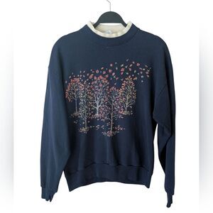 Vintage Whim Z Fall Tree Autumn 90s Double Collar‎ Sweater Size Medium